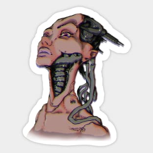 haughty look of a cyber robot girl with a metal head Sticker